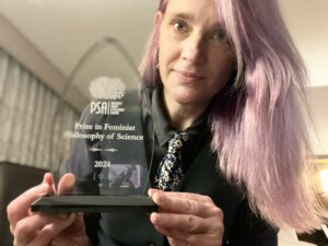 A picture of Gillian Russell who is holding her award